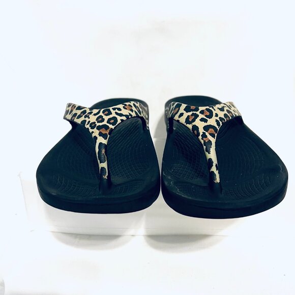 Reel Legends-Unisex-Black/Leopard Print Flip Flops-Arch Support-W 9, M 7-Comfy - Picture 5 of 16
